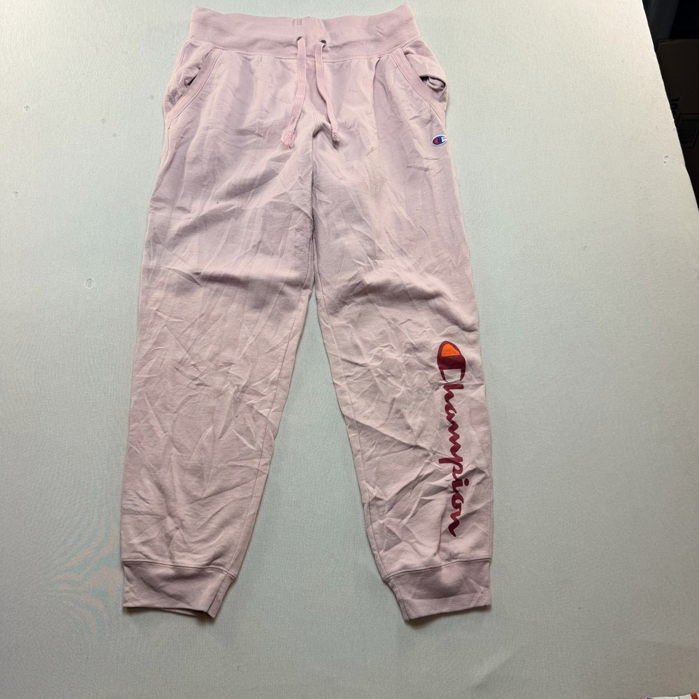 Champion Jogger Sweatpants Men Large Pink Good Logo Fleece Drawstring Pocket